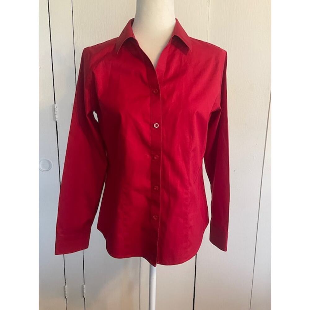Chico's Size 0 (8-10 Reg) Women's Button-Up Long Sleeve Red Blouse 100% Cotton
